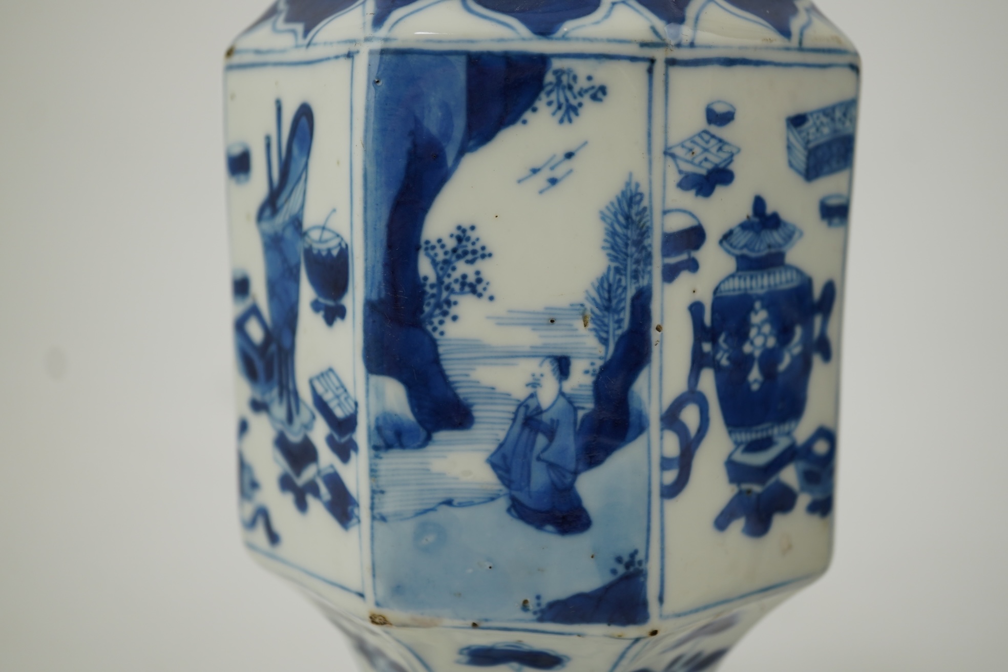 A pair of Chinese blue and white octagonal vases, Kangxi period